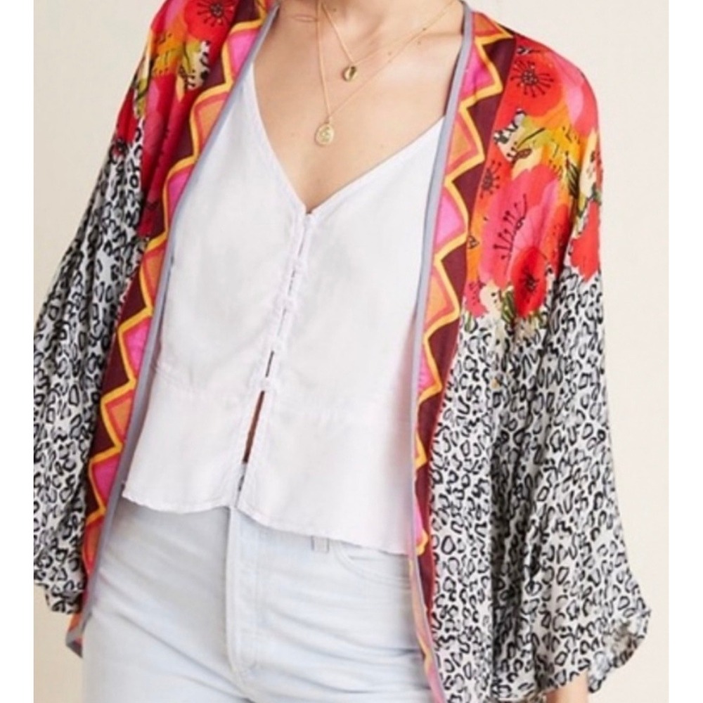 Anthropologie Blank London Frances Floral Leopard Kimono Cardigan OS‎ One Size